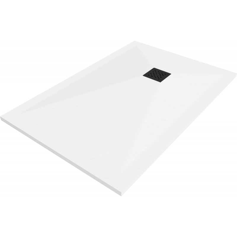 Mexen Stone+ rechthoekige composiet douchebak 140 x 70 cm, wit, zwarte afdekking - 44107014-B