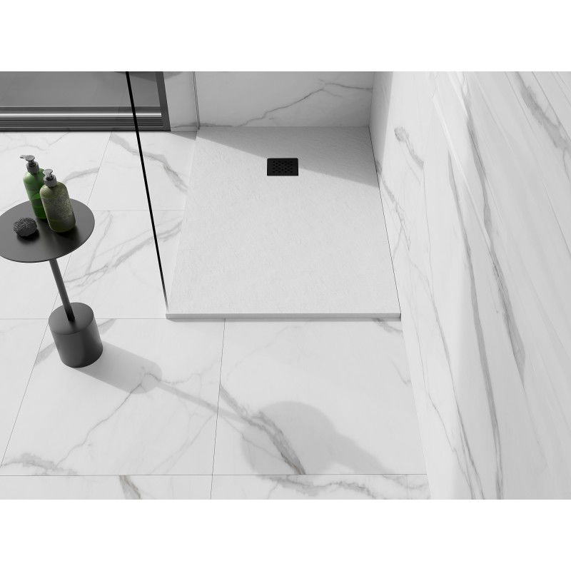 Mexen Stone+ rechthoekige composiet douchebak 110 x 80 cm, wit, zwarte afdekking - 44108011-B