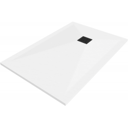 Mexen Stone+ brodzik kompozytowy prostokątny 110 x 70 cm, biały, maskownica czarna - 44107011-B