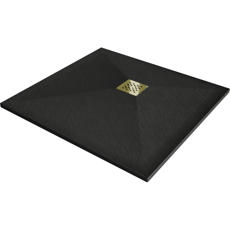 Mexen Stone+ brodzik kompozytowy kwadratowy 80 x 80 cm, czarny, maskownica złota - 44708080-G