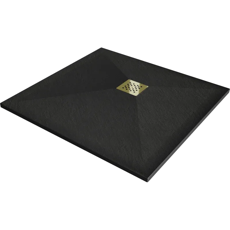 Mexen Stone+ composite square shower tray 90 x 90 cm, black, gold cover - 44709090-G