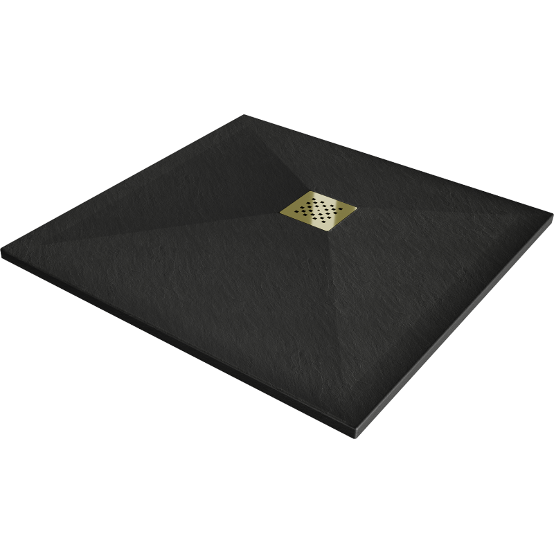 Mexen Stone+ brodzik kompozytowy kwadratowy 100 x 100 cm, czarny, maskownica złota - 44701010-G