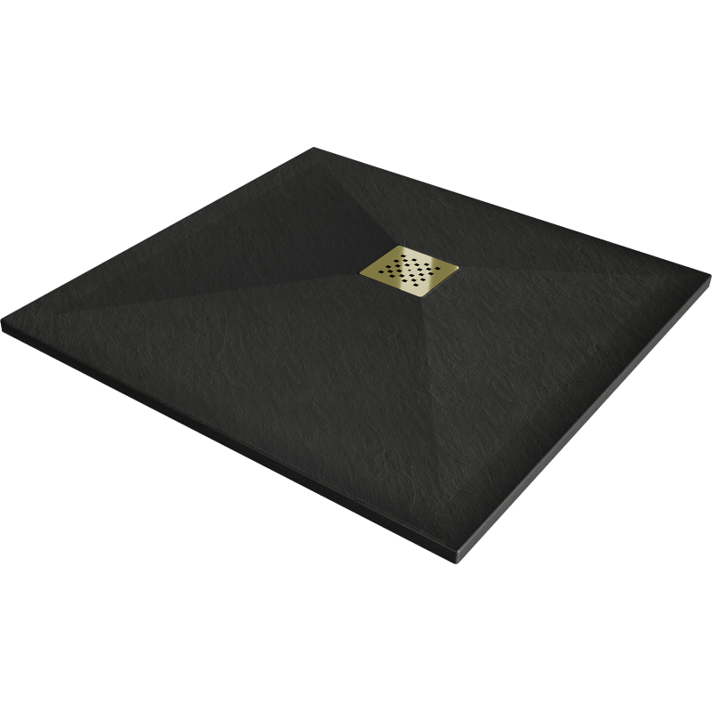 Mexen Stone+ composiet douchebak vierkant 100 x 100 cm, zwart, goud afdekplaat - 44701010-G