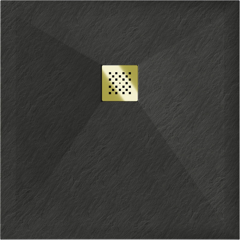 Mexen Stone+ receveur de douche composite carré 100 x 100 cm, noir, cache dorée - 44701010-G