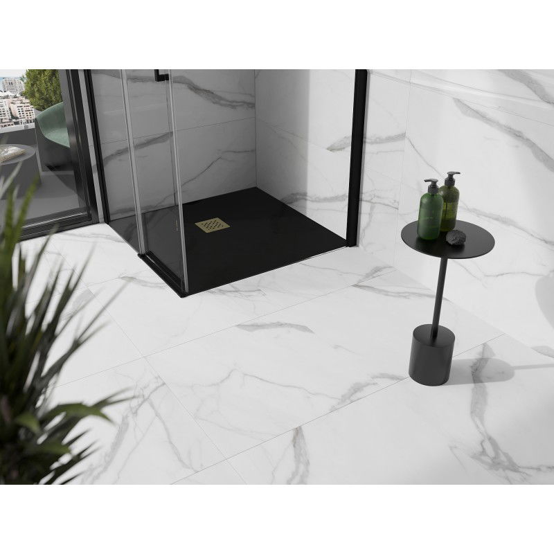 Mexen Stone+ receveur de douche composite carré 80 x 80 cm, noir, couvercle doré - 44708080-G