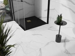 Mexen Stone+ ruutkomposiidist dušialus 80 x 80 cm, must, kuldne kattevõre - 44708080-G