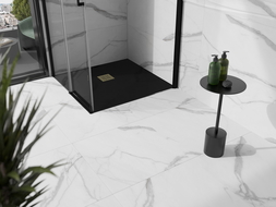 Mexen Stone+ brodzik kompozytowy kwadratowy 90 x 90 cm, czarny, maskownica złota - 44709090-G
