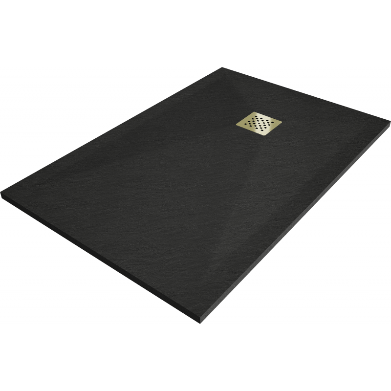 Mexen Stone+ brodzik kompozytowy prostokątny 110 x 80 cm, czarny, maskownica złota - 44708011-G