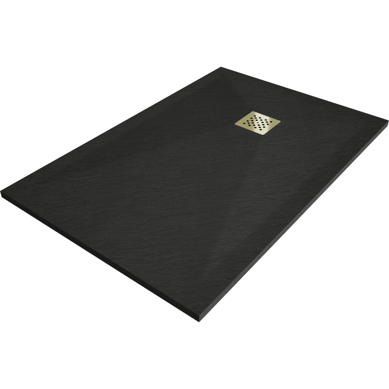 Mexen Stone+ receveur composite rectangulaire 100 x 90 cm, noir, cache-douche doré - 44709010-G