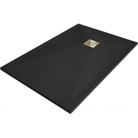 Mexen Stone+ receveur composite rectangulaire 100 x 90 cm, noir, cache-douche doré - 44709010-G