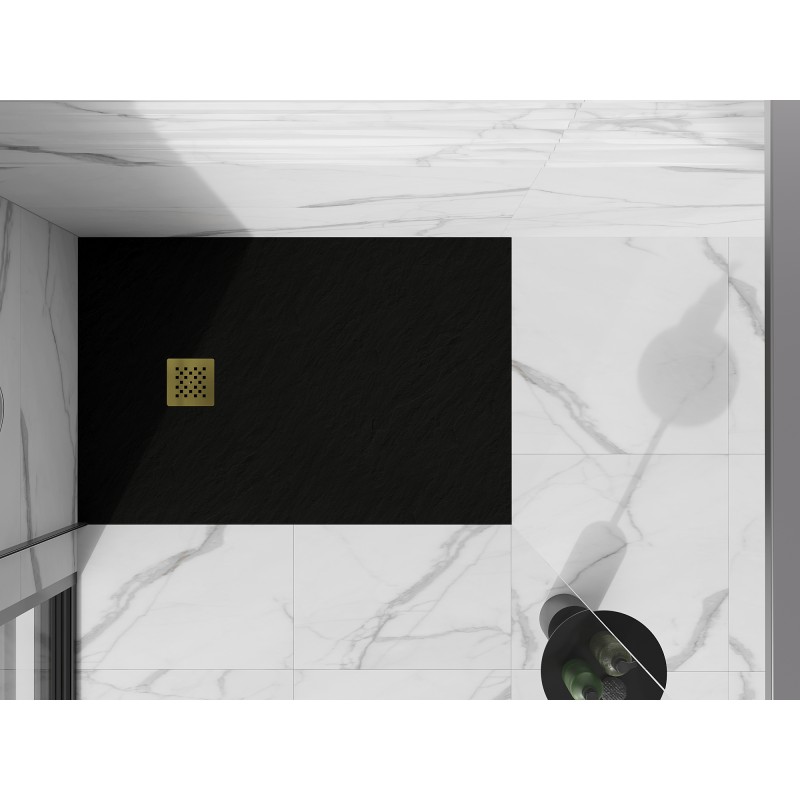 Mexen Stone+ brodzik kompozytowy prostokątny 80 x 70 cm, czarny, maskownica złota - 44707080-G