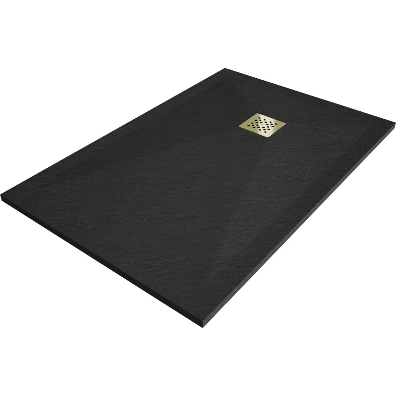 Mexen Stone+ rectangular composite shower tray 140 x 70 cm, black, gold cover - 44707014-G