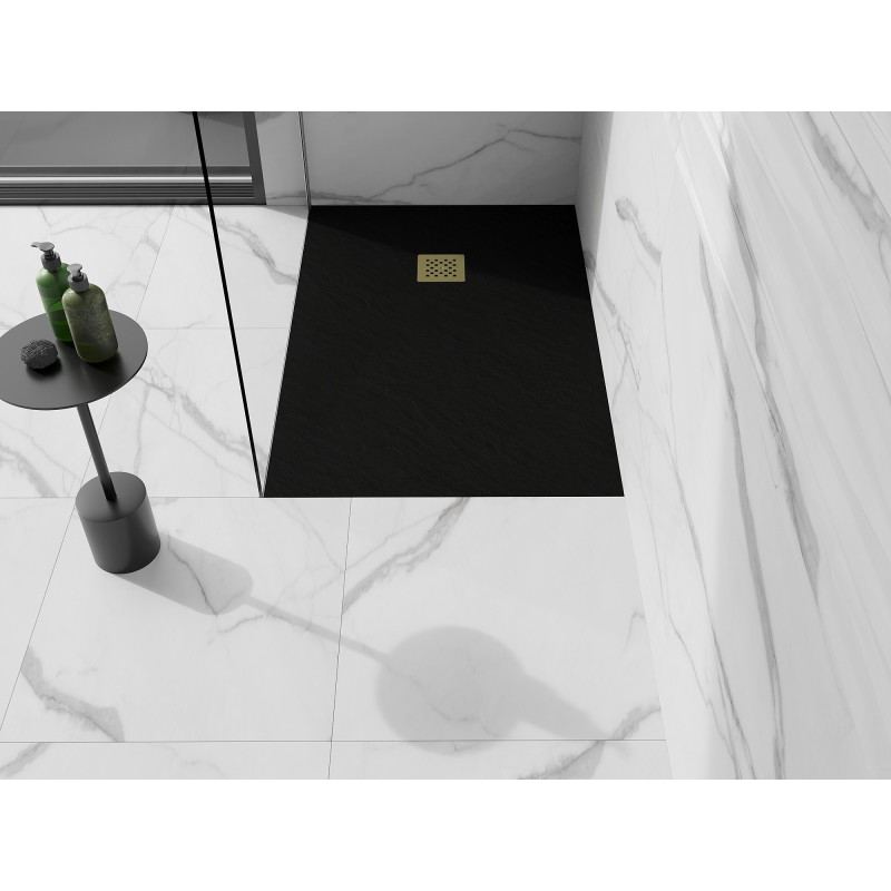 Mexen Stone+ rectangular composite shower tray 140 x 70 cm, black, gold cover - 44707014-G