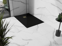 Mexen Stone+ rectangular composite shower tray 130 x 90 cm, black, gold cover - 44709013-G