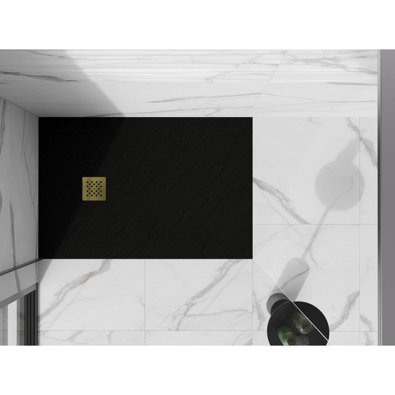 Mexen Stone+ rectangular composite shower tray 130 x 90 cm, black, gold cover - 44709013-G