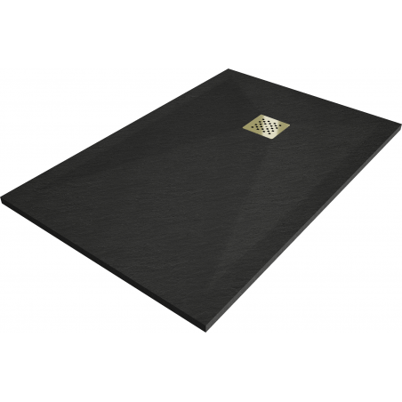 Mexen Stone+ rechteckige Verbund-Duschwanne 140 x 100 cm, schwarz, goldene Abdeckung - 44701014-G