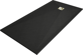 Mexen Stone+ rechteckige Komposit-Duschwanne 200 x 80 cm, schwarz, goldene Abdeckung - 44708020-G