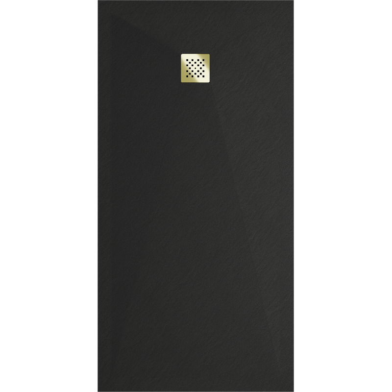 Mexen Stone+ brodzik kompozytowy prostokątny 180 x 70 cm, czarny, maskownica złota - 44707018-G