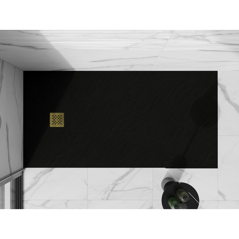 Mexen Stone+ brodzik kompozytowy prostokątny 180 x 80 cm, czarny, maskownica złota - 44708018-G