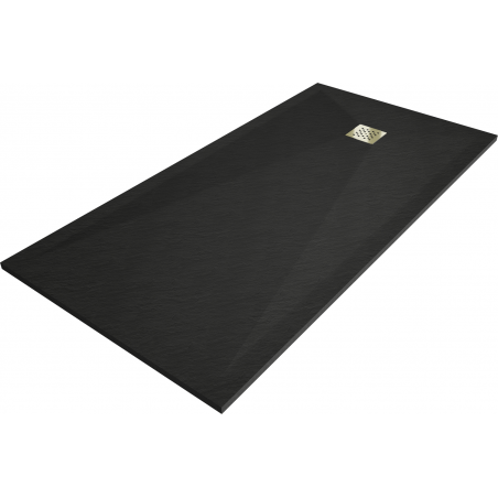 Mexen Stone+ brodzik kompozytowy prostokątny 180 x 90 cm, czarny, maskownica złota - 44709018-G