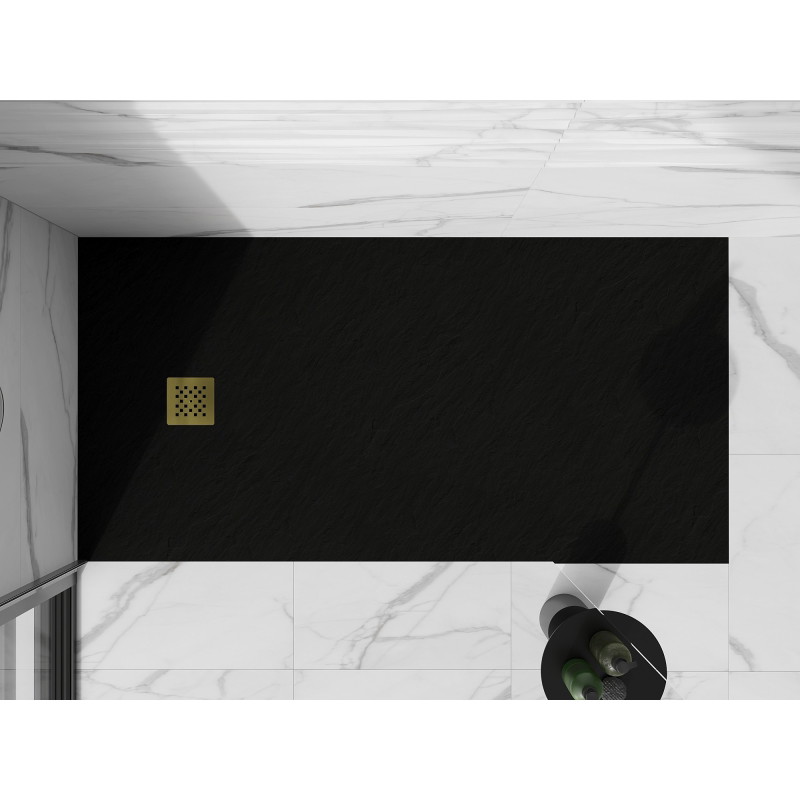 Mexen Stone+ rectangular composite shower tray 180 x 100 cm, black, gold cover - 44701018-G