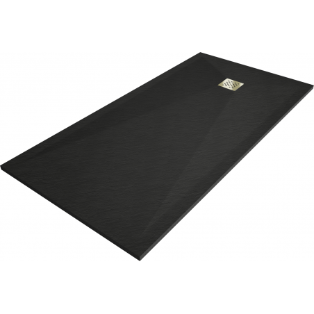Mexen Stone+ ristkülikukujuline komposiitdušialus 200 x 100 cm, must, kuldne kate - 44701020-G