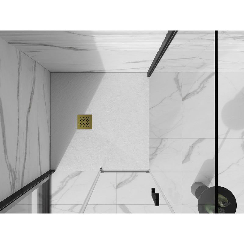 Mexen Stone+ base de duche quadrada em compósito 90 x 90 cm, branca, grelha dourada - 44109090-G