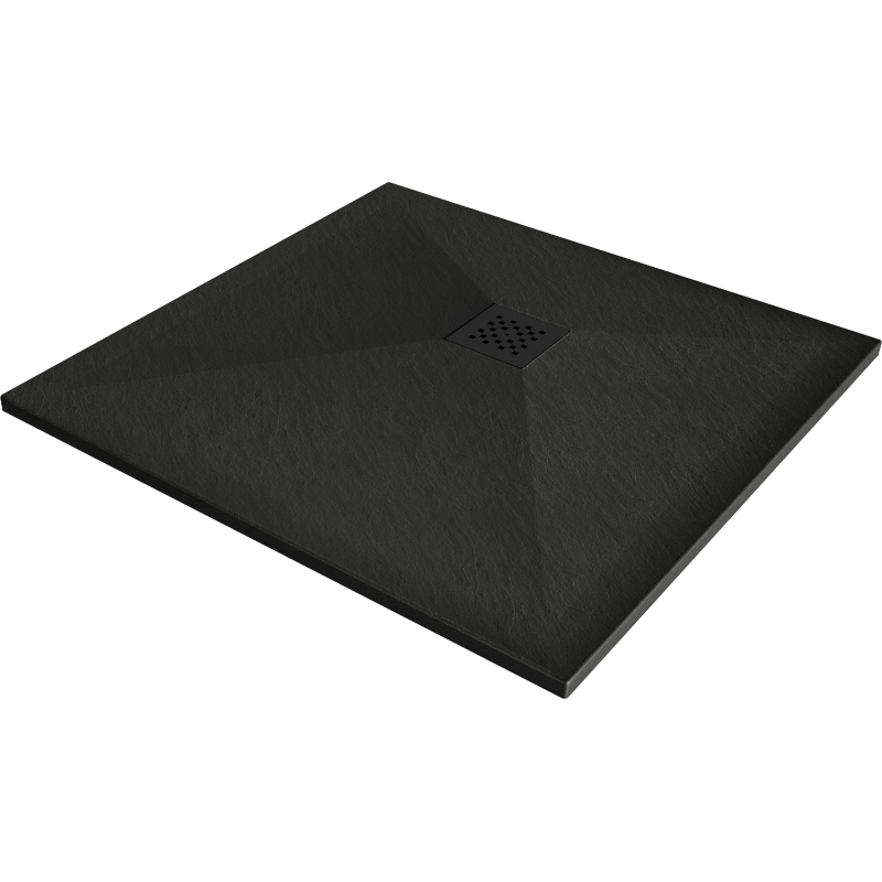 Mexen Stone+ brodzik kompozytowy kwadratowy 80 x 80 cm, czarny, maskownica czarna - 44708080-B
