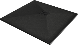 Mexen Stone+ brodzik kompozytowy kwadratowy 100 x 100 cm, czarny, maskownica czarna - 44701010-B
