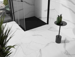 Mexen Stone+ brodzik kompozytowy kwadratowy 100 x 100 cm, czarny, maskownica czarna - 44701010-B
