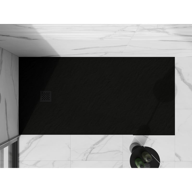 Mexen Stone+ brodzik kompozytowy prostokątny 180 x 90 cm, czarny, maskownica czarna - 44709018-B