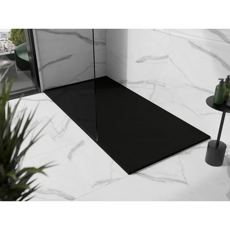 Mexen Stone+ Rechteckige Verbundduschwanne 160 x 90 cm, schwarz, schwarze Abdeckung - 44709016-B