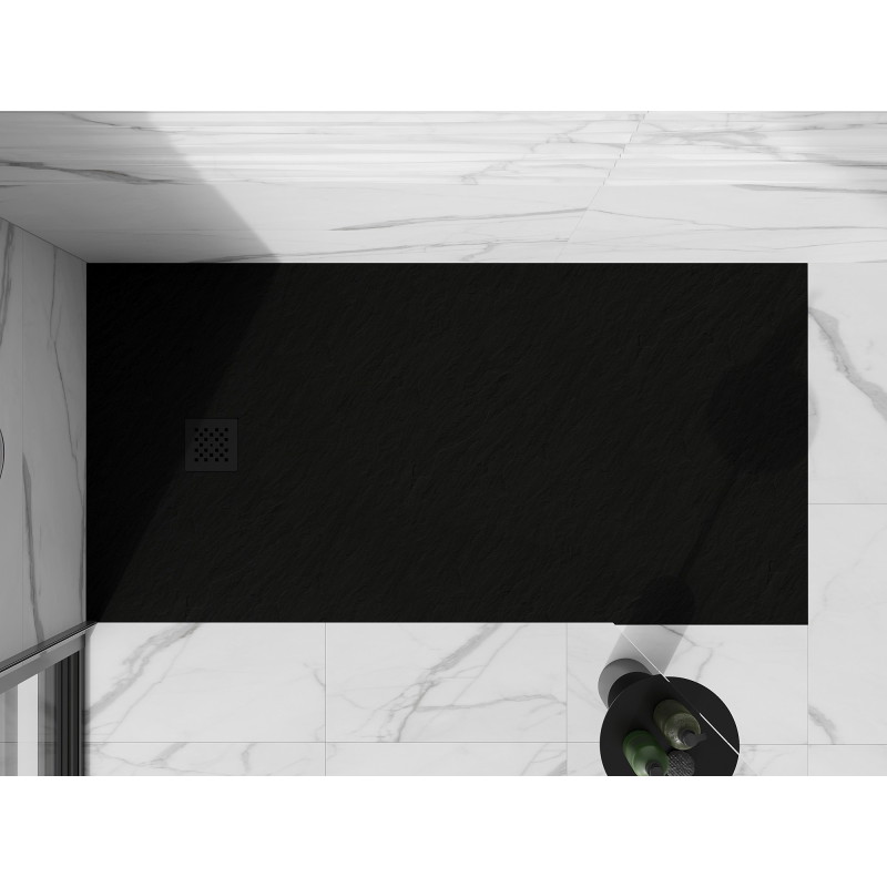 Mexen Stone+ komposiitmaterjalist ristkülikukujuline dušialus 160 x 80 cm, must, must kate - 44708016-B