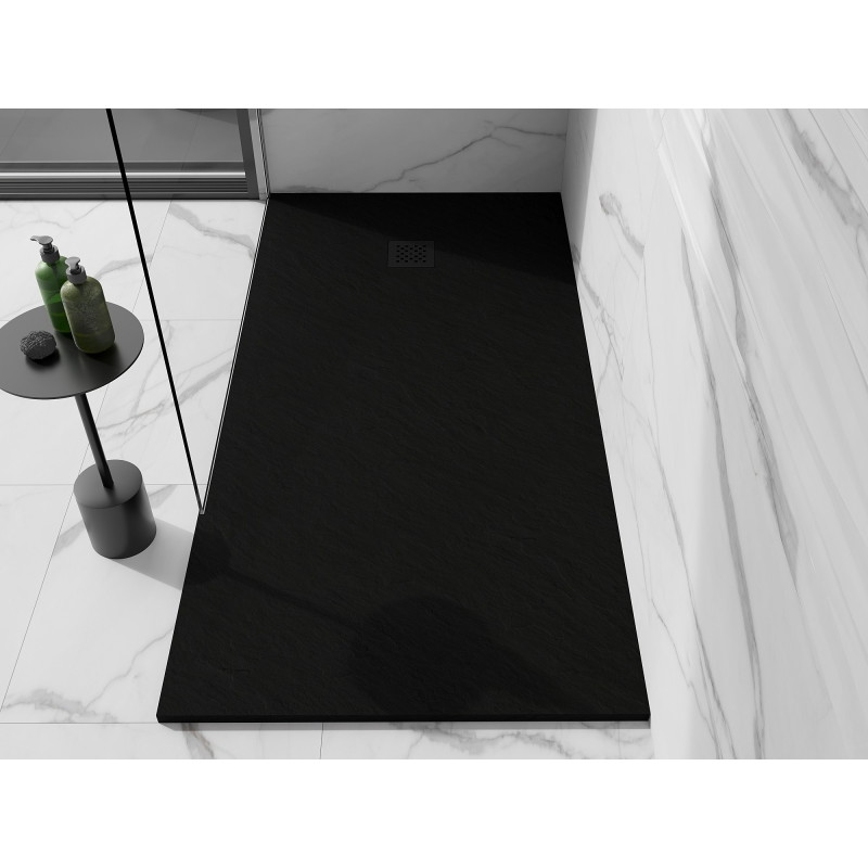 Mexen Stone+ rectangular composite shower tray 160 x 80 cm, black, black cover - 44708016-B