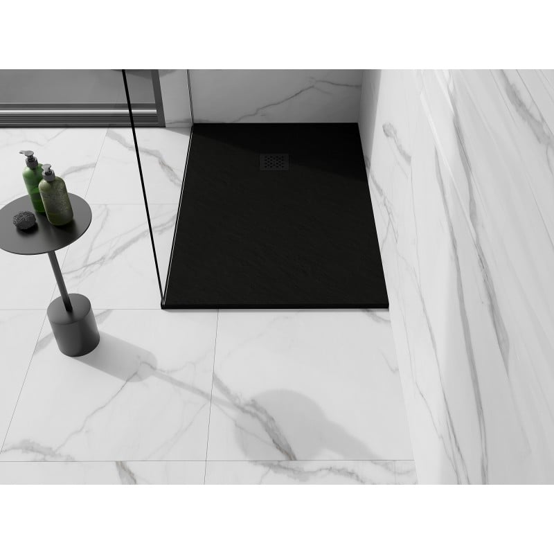 Mexen Stone+ rechteckige Komposi-Duschwanne 100 x 70 cm, schwarz, schwarze Abdeckung - 44707010-B