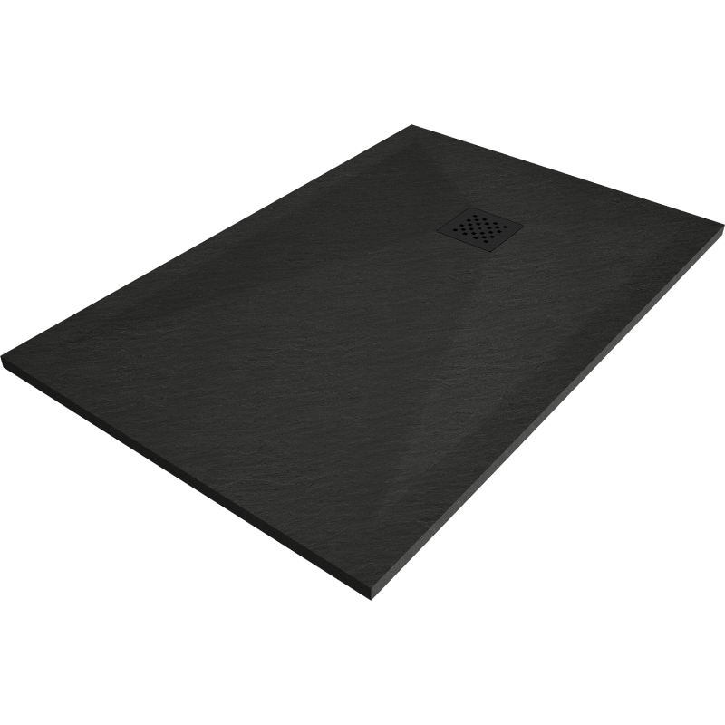 Mexen Stone+ rechthoekige composiet douchebak 100 x 80 cm, zwart, zwarte afdekking - 44708010-B