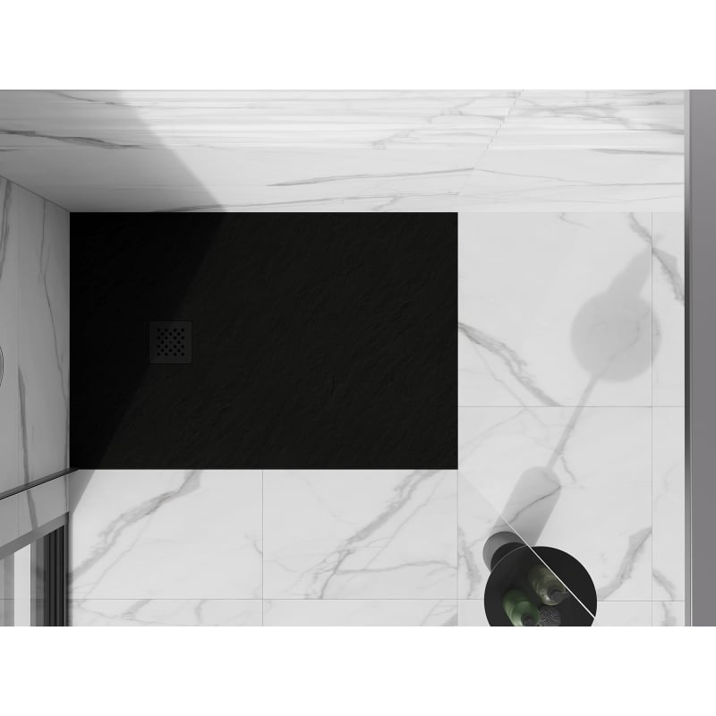 Mexen Stone+ komposiitmaterjalist ristkülikukujuline dušialus 120 x 80 cm, must, must kate - 44708012-B
