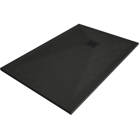 Mexen Stone+ brodzik kompozytowy prostokątny 90 x 70 cm, czarny, maskownica czarna - 44707090-B