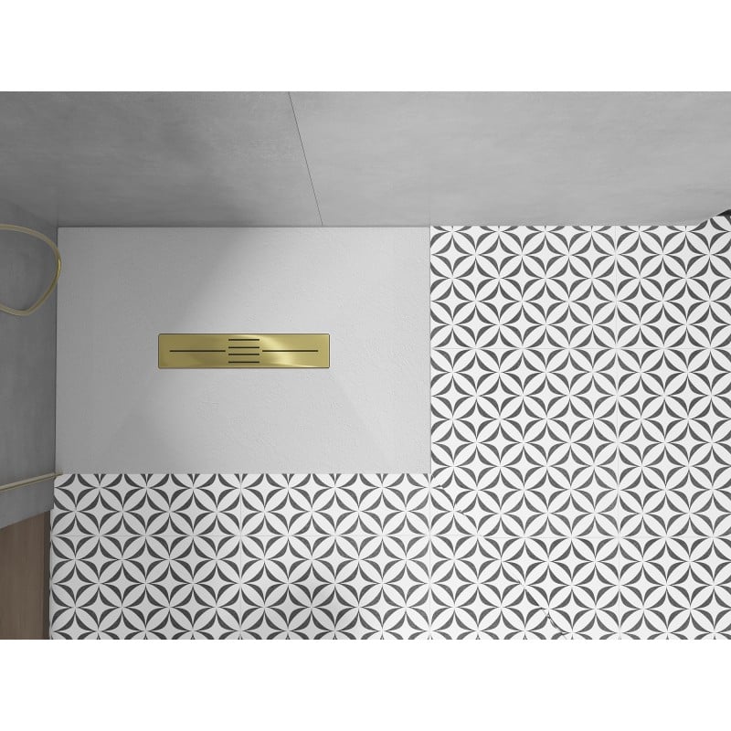Mexen Toro plato de ducha rectangular SMC 140 x 80 cm, blanco, cubierta dorada - 43108014-G