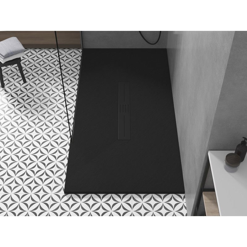 Mexen Toro plato de ducha rectangular SMC 160 x 70 cm, negro, cubierta negra - 43707016-B