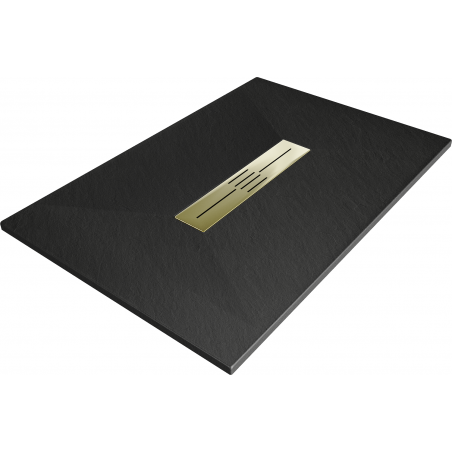 Mexen Toro brodzik prostokątny SMC 130 x 70 cm, czarny, maskownica złota - 43707013-G