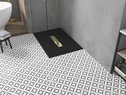 Mexen Toro ορθογώνιος δίσκος ντους SMC 130 x 80 cm, μαύρος, χρυσό κάλυμμα - 43708013-G