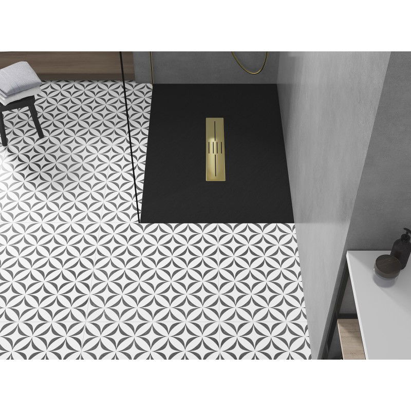 Mexen Toro base de duche retangular SMC 130 x 90 cm, preta, cobertura dourada - 43709013-G