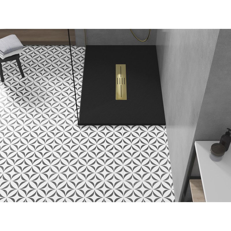 Mexen Toro rechteckige Duschwanne SMC 140 x 90 cm, schwarz, Abdeckplatte gold - 43709014-G