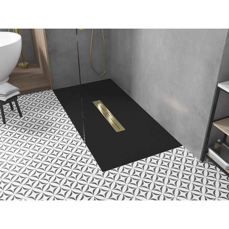 Mexen Toro ristkülikukujuline SMC dušialus 170 x 80 cm, must, kuldne kate - 43708017-G