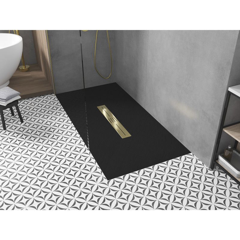 Mexen Toro plato de ducha rectangular SMC 150 x 90 cm, negro, rejilla dorada - 43709015-G