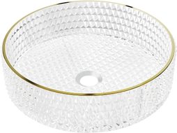 Mexen Aura glazen opzetwastafel 39 x 39 cm, transparant/goud - 24013905
