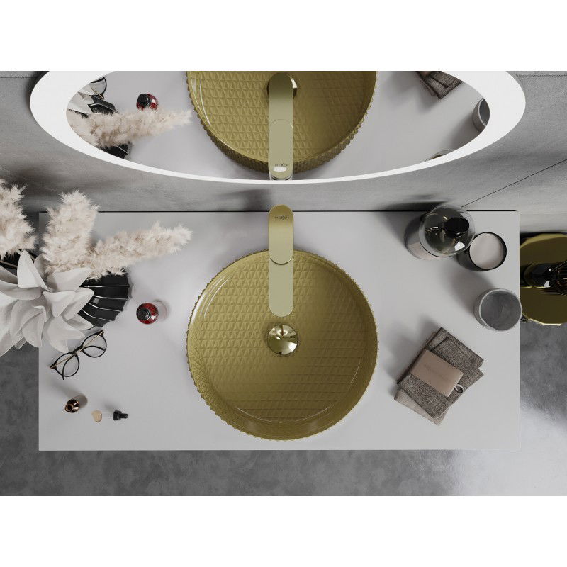 Mexen Aura lavandino da appoggio in vetro 39 x 39 cm, oro - 24013950
