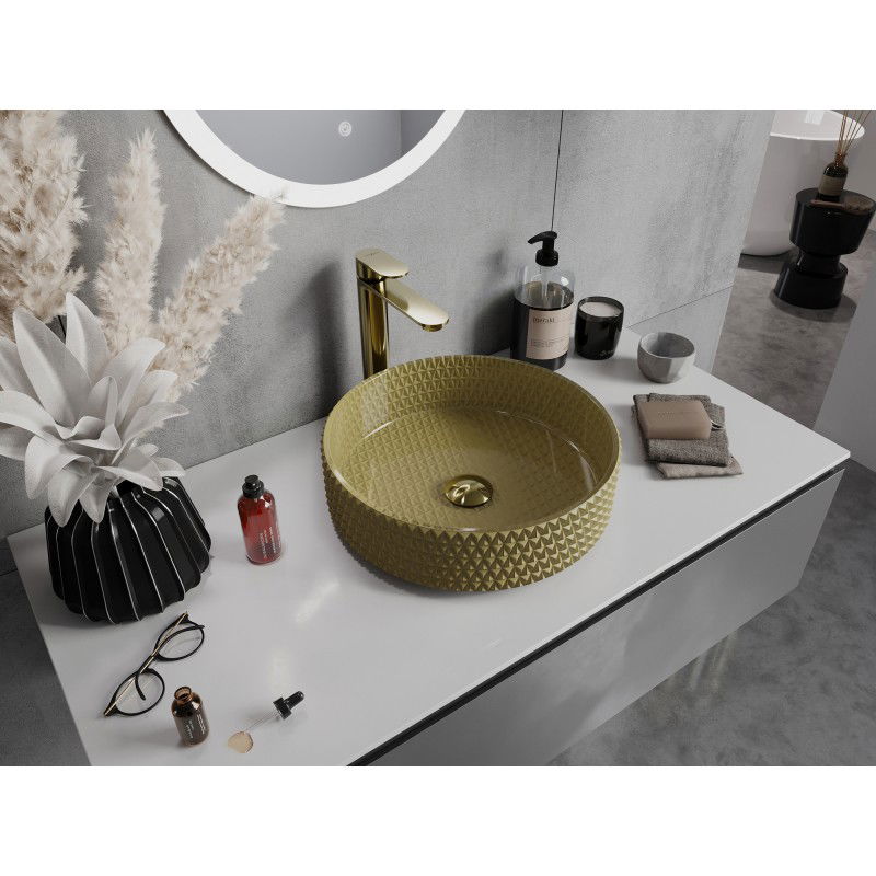 Mexen Aura Glaswaschbecken Aufsatzwaschbecken 39 x 39 cm, Gold - 24013950