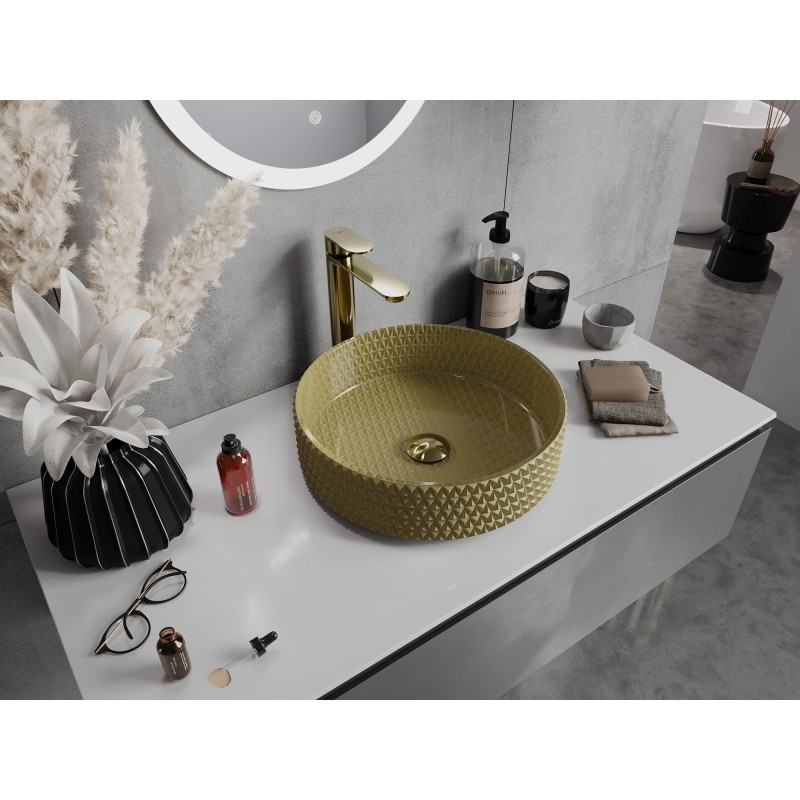Mexen Aura Lavabo en verre à poser 39 x 39 cm, doré - 24013950